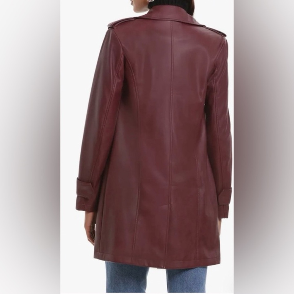 NWT-Bagatelle Open Front Faux Leather Trench Coat - Medium - Zinfandal - Picture 2 of 11